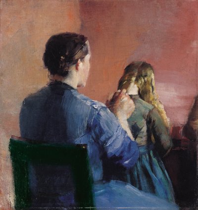 A Mother Plaiting Her Little Daughter